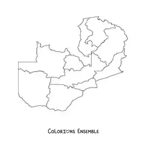 Image à colorier d'une carte politique de la Zambie