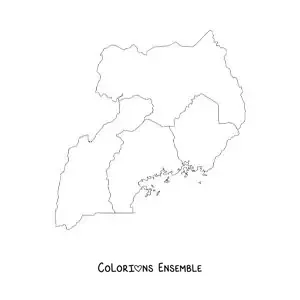 Image à colorier d'une carte politique de l'Ouganda