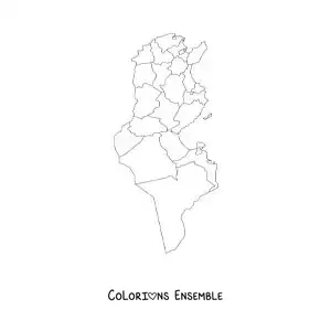 Image à colorier d'une carte politique de la Tunisie