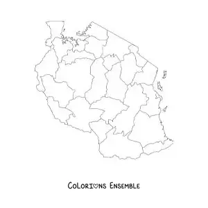 Image à colorier d'une carte politique de la Tanzanie