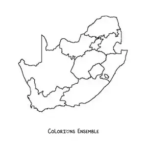Image à colorier d'une carte politique de l'Afrique du Sud