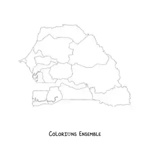 Image à colorier d'une carte politique du Sénégal