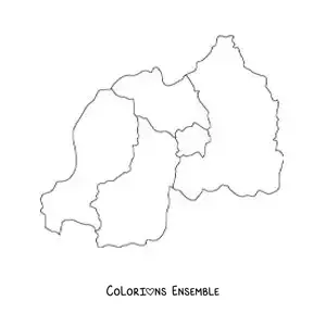 Image à colorier d'une carte politique du Rwanda
