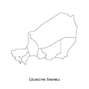 Image à colorier d'une carte politique du Niger