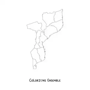 Image à colorier d'une carte politique du Mozambique