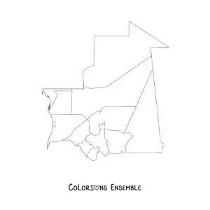 Image à colorier d'une carte politique de la Mauritanie