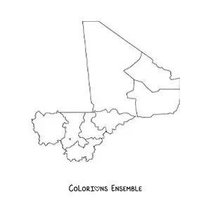 Image à colorier d'une carte politique du Mali