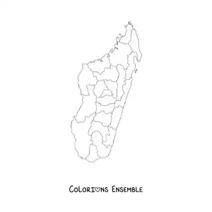 Image à colorier d'une carte politique de Madagascar
