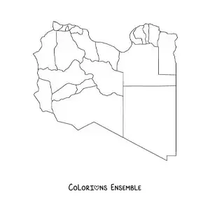 Image à colorier d'une carte politique de la Libye