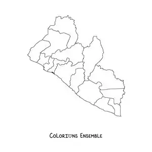 Image à colorier d'une carte politique du Liberia
