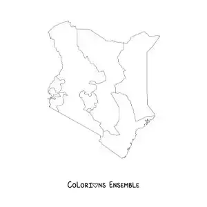 Image à colorier d'une carte politique du Kenya