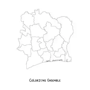 Image à colorier d'une carte politique de la Côte d'Ivoire