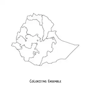 Image à colorier d'une carte politique de l'Éthiopie