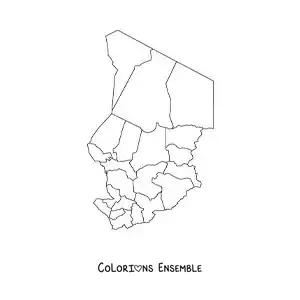 Image à colorier d'une carte politique du Tchad