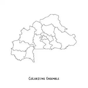 Image à colorier d'une carte politique du Burkina Faso