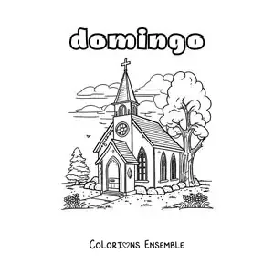 Image à colorier du dimanche avec une église
