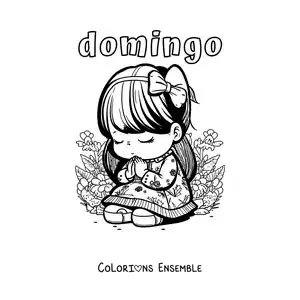 Image à colorier du dimanche avec une fille agenouillée en prière
