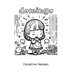Image à colorier du dimanche avec une fille qui prie