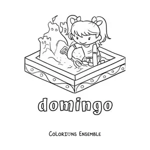 Image à colorier du dimanche avec une fille qui joue au parc
