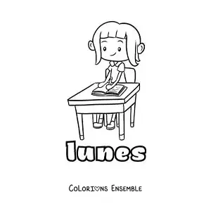 Image à colorier du lundi avec une fille qui étudie à l'école