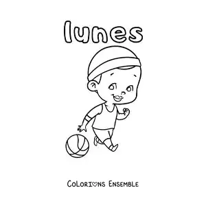 Image à colorier du lundi avec un garçon qui joue au basket