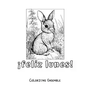 Image à colorier de bon lundi avec un lapin adorable