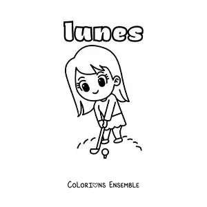 Image à colorier du lundi avec une fille qui joue au golf