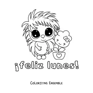 Image à colorier de bon lundi avec un porc-épic adorable animé