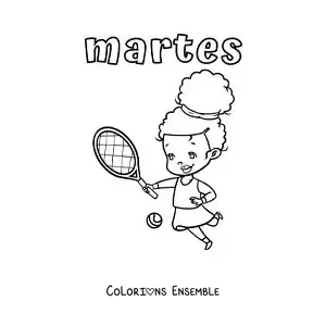 Image à colorier du mardi avec une fille qui joue au tennis