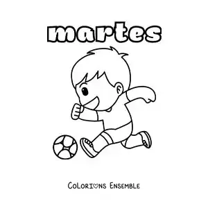 Image à colorier du mardi avec un garçon qui joue au football