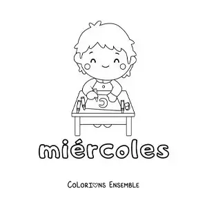 Image à colorier du mercredi avec un garçon qui étudie en classe