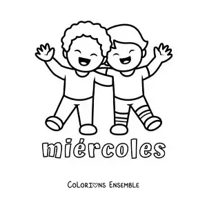 Image à colorier du mercredi avec deux amis qui se serrent dans les bras