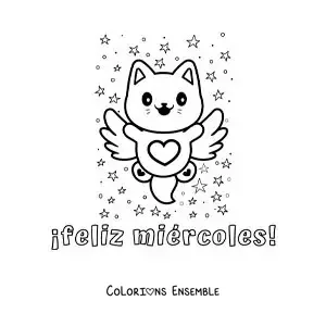 Image à colorier de bon mercredi avec un chat animé adorable