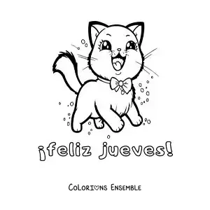 Image à colorier de bon jeudi avec un chat animé kawaii
