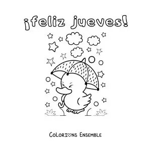 Image à colorier de bon jeudi avec un canard animé kawaii