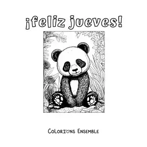 Image à colorier de bon jeudi avec un panda kawaii