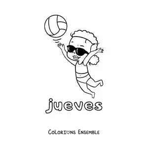 Image à colorier du jeudi avec une fille qui joue au volley