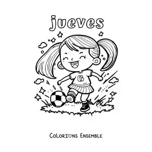 Image à colorier du jeudi avec une fille qui joue au football