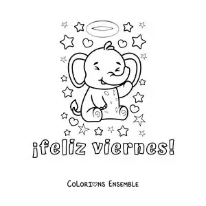 Image à colorier de bon vendredi avec un éléphant animé adorable