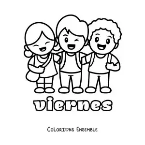 Image à colorier du vendredi avec un groupe d'amis à la récréation