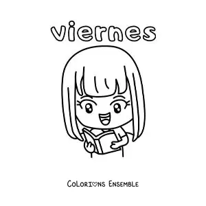 Image à colorier du vendredi avec une fille qui lit un livre