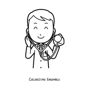 Image à colorier d’un médecin en train d’ausculter
