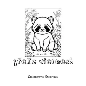 Image à colorier de bon vendredi avec un raton laveur animé