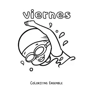 Image à colorier du vendredi avec une fille qui nage