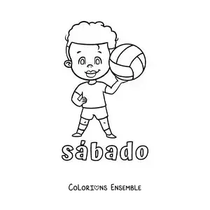 Image à colorier du samedi avec un garçon qui joue au volley