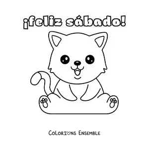 Image à colorier de bon samedi avec un chat adorable animé