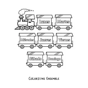 Image à colorier d'un train avec les jours de la semaine pour les enfants