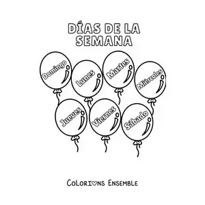 Image à colorier de ballons avec les jours de la semaine pour les enfants