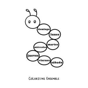 Image à colorier d'un ver avec les jours de la semaine pour les enfants