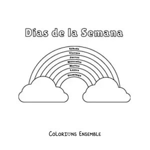 Image à colorier d'un arc-en-ciel pour apprendre les jours de la semaine pour les enfants
